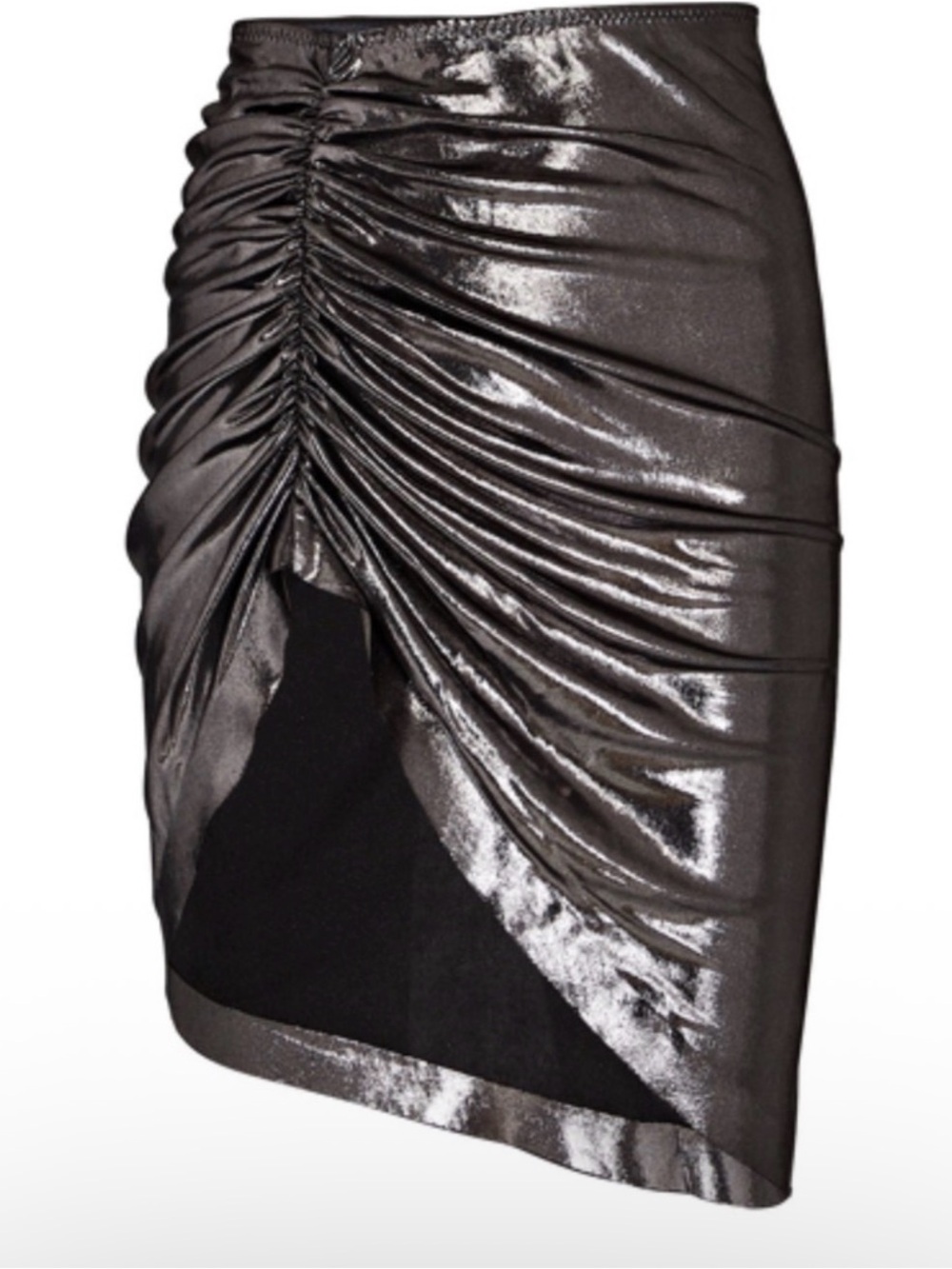 Metallic Black Ruched Mini Skirt